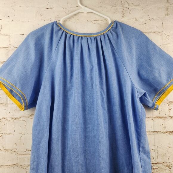 Vintage Vanity Fair House Dress Robe Blue Snap Button Medium Embroidered Pockets - Picture 6 of 10